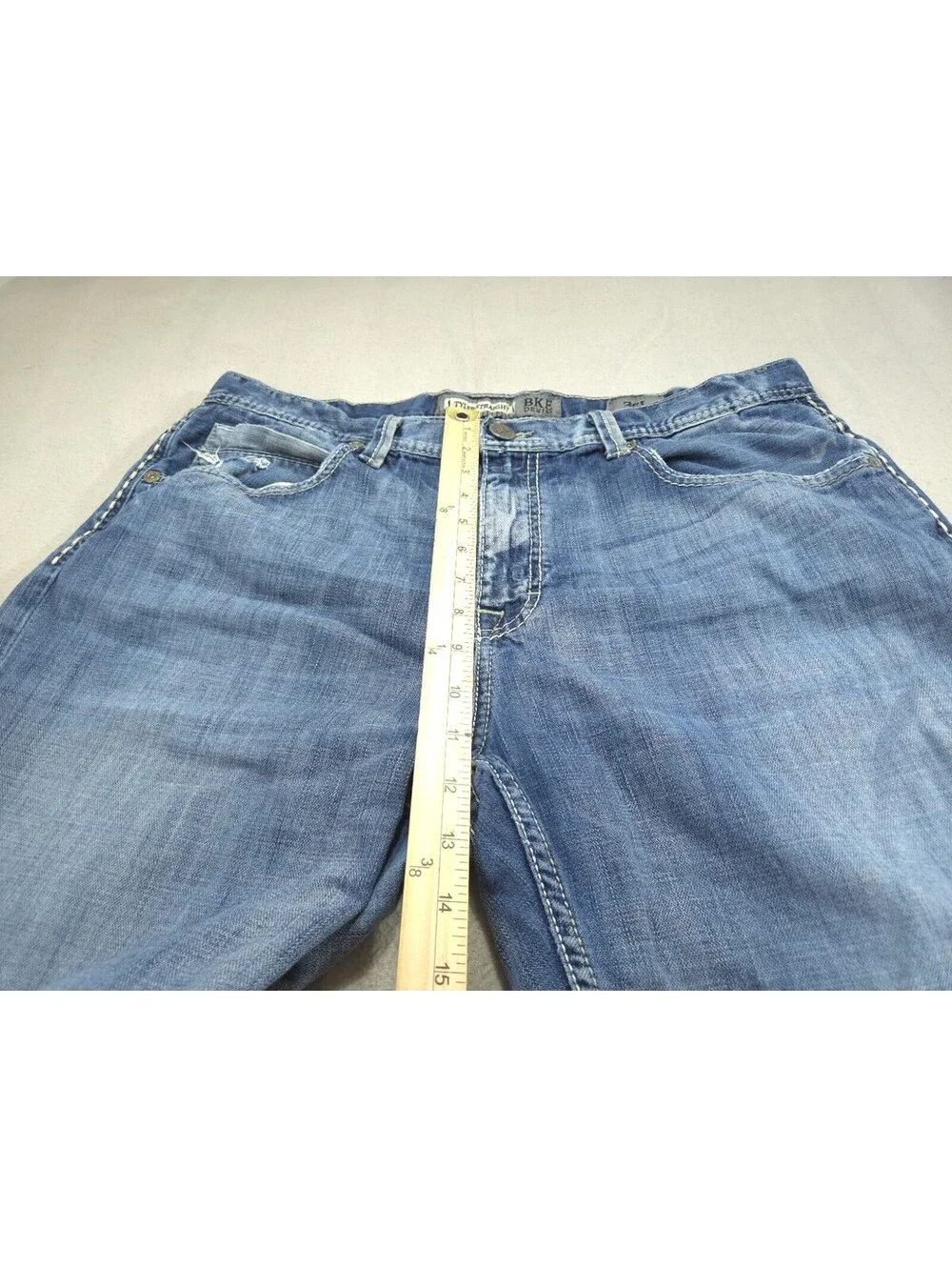 BKE Buckle Shorts Mens 36 Tyler Straight Denim Jorts Cutoffs Light Stone Stretch